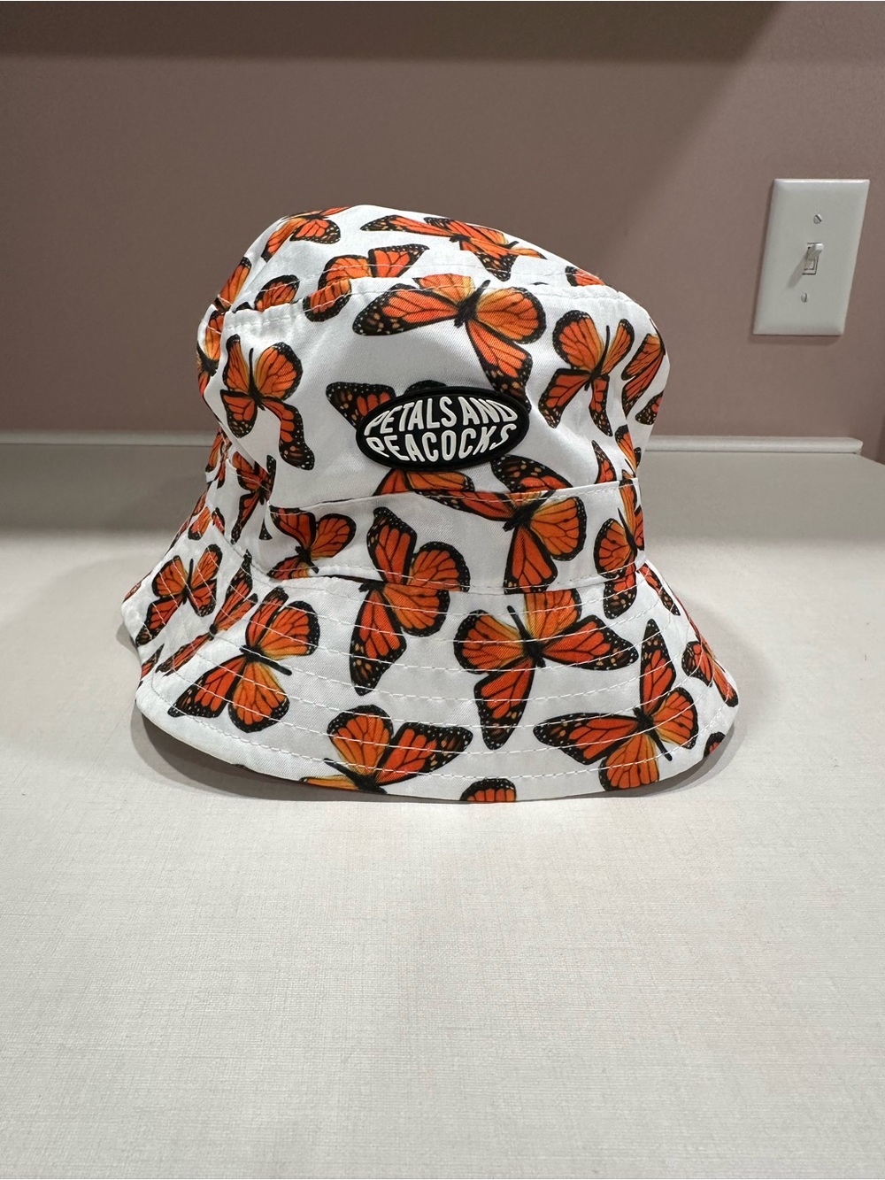 White & Orange Butterfly Bucket Hat